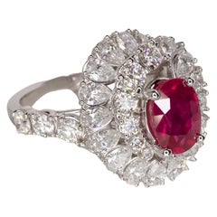 GIA Certified NO HEAT Oval Ruby with Pear and Round Brilliant Cut Cocktail Ring