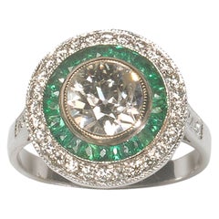 Diamond, Emerald and Platinum Target Ring, 1.29 Carats