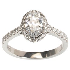 Oval Diamond Micro Pavé Halo Platinum Ring, 1.00 Carat D VS2