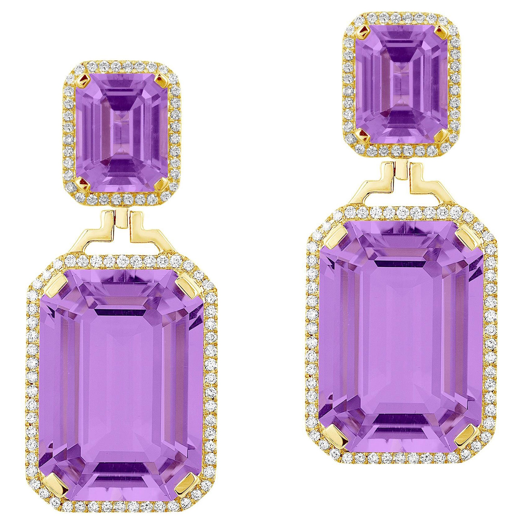 Goshwara Emerald Cut Amethyst and Diamond Earrings