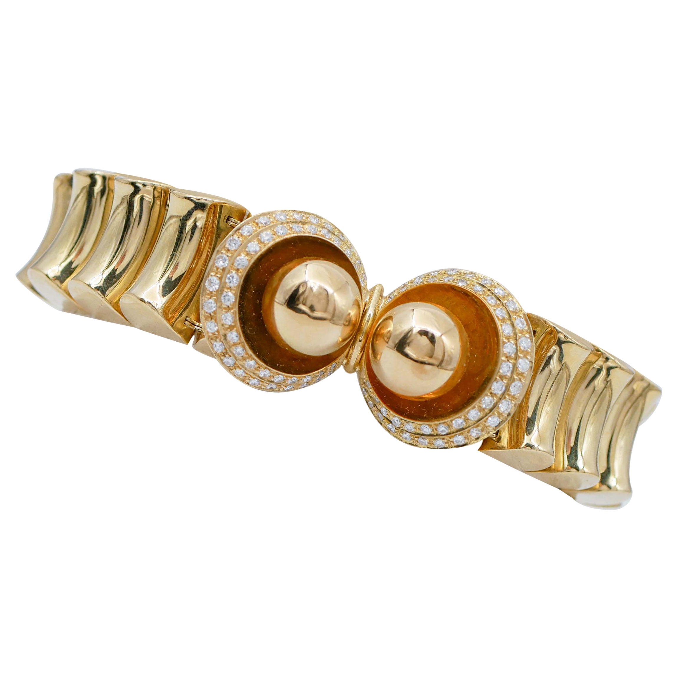 Diamanten, Retrò-Armband aus 18 Karat Gelbgold im Angebot