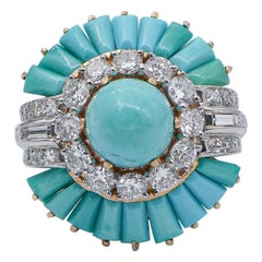 Turquoise, Diamonds, 18 Karat Rose Gold and Platinum Ring