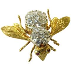 Herbert Rosenthal Bee Pin Ruby Diamond Gold Brooch