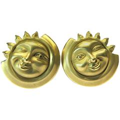 Vintage Kieselstein-Cord Classic Large Winking Sun and Moon Gold Earrings