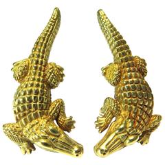 1988 Kieselstein-Cord Classic Large Size Alligator Gold Earrings