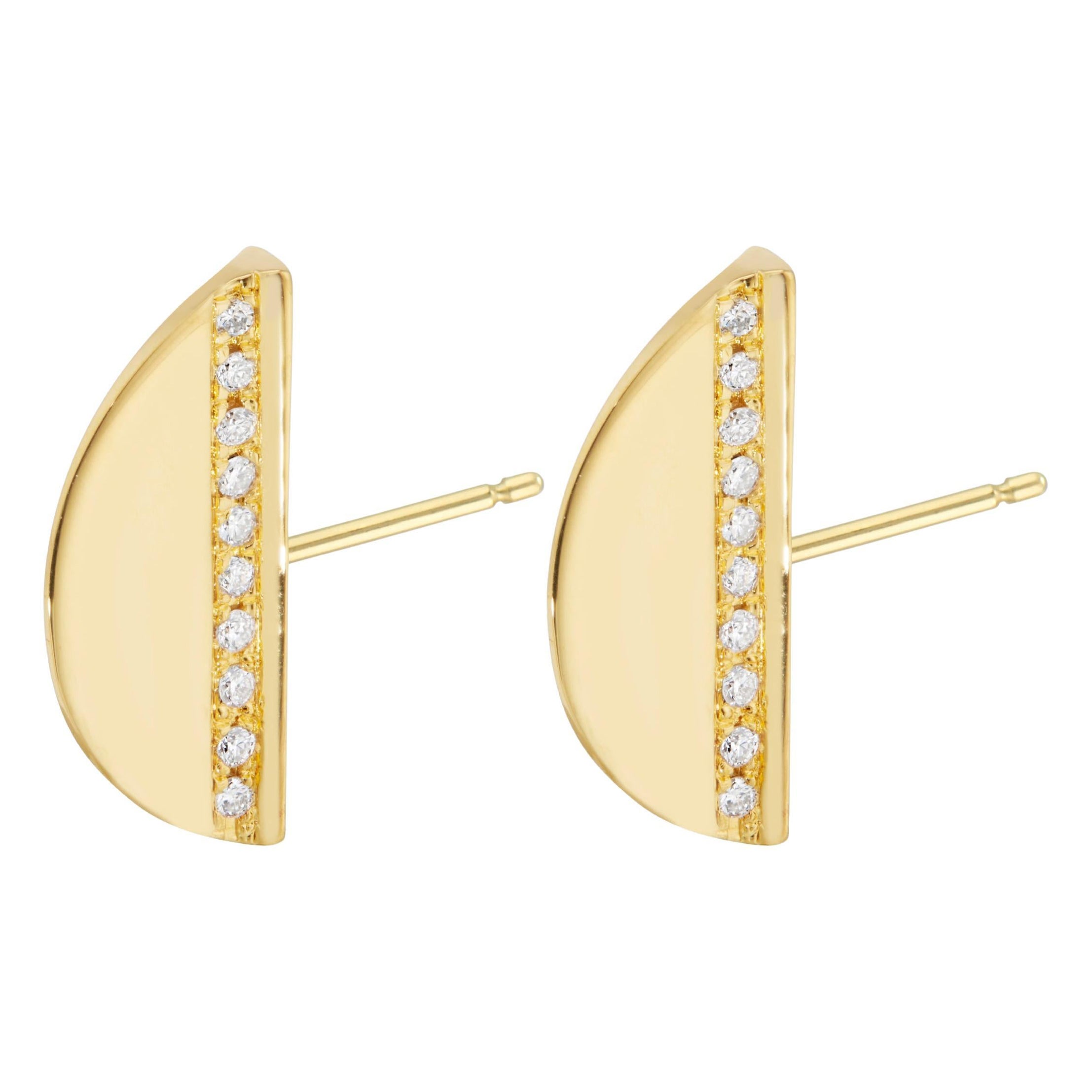 22K GV Half Crescent Earrings with Natural Diamonds by Chee Lee New York