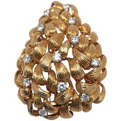 Exquisite David Webb Diamond Gold Brooch