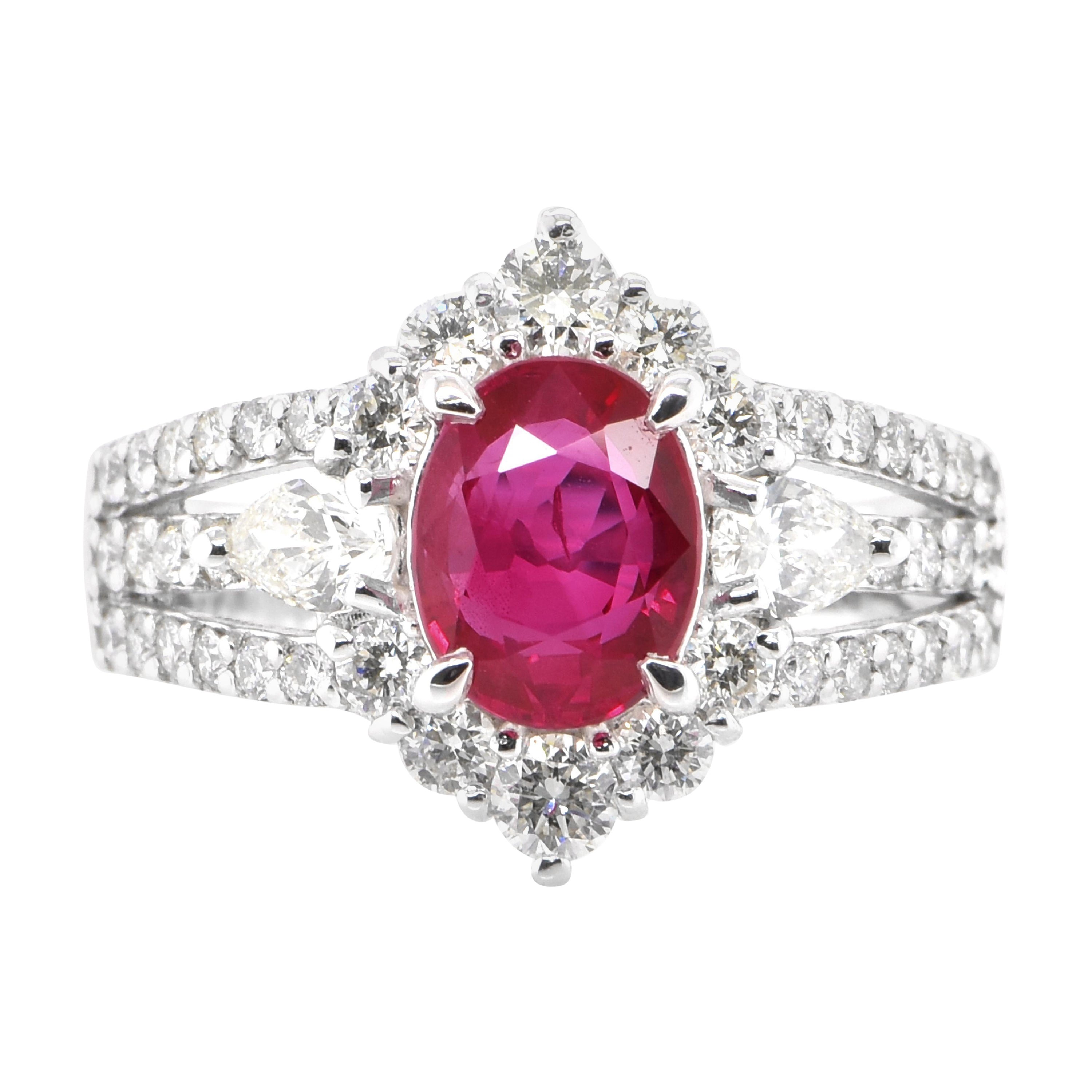 GIA Certified 2.00 Carat Natural Burmese Ruby and Diamond Ring Set in Platinum For Sale