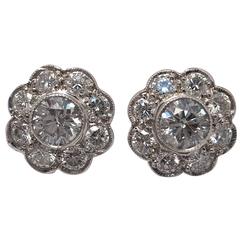 Diamond Platinum Flower Motif Earrings