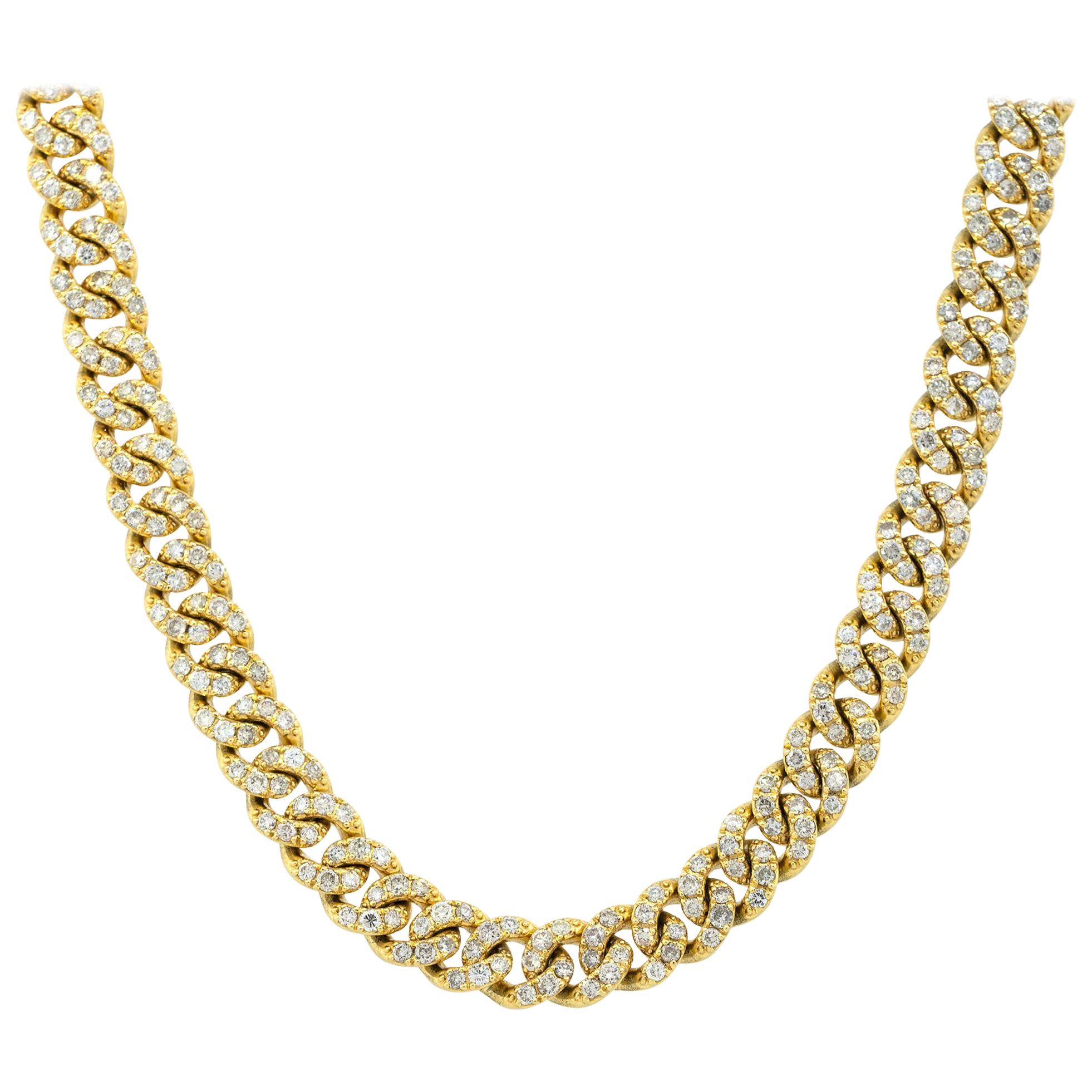 14.80 Carat Diamond Pavé Cuban Link Chain Necklace 10 Karat in Stock