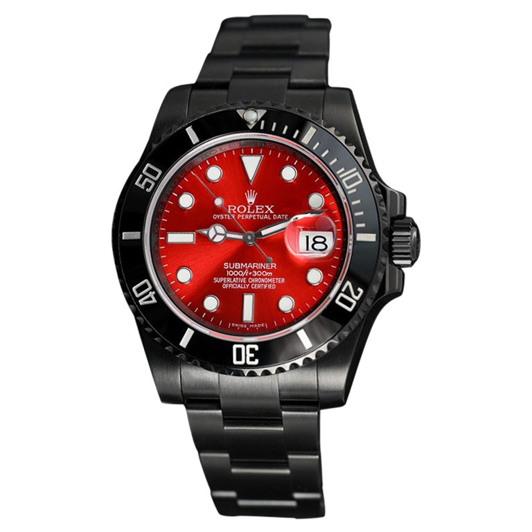 Rolex Submariner Date Red Dial Black PVD/DLC Stainless Steel Watch 116610LN For Sale