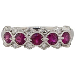 Used 0.75 Carat Round Ruby Bezel Set Diamond Ring Platinum in Stock