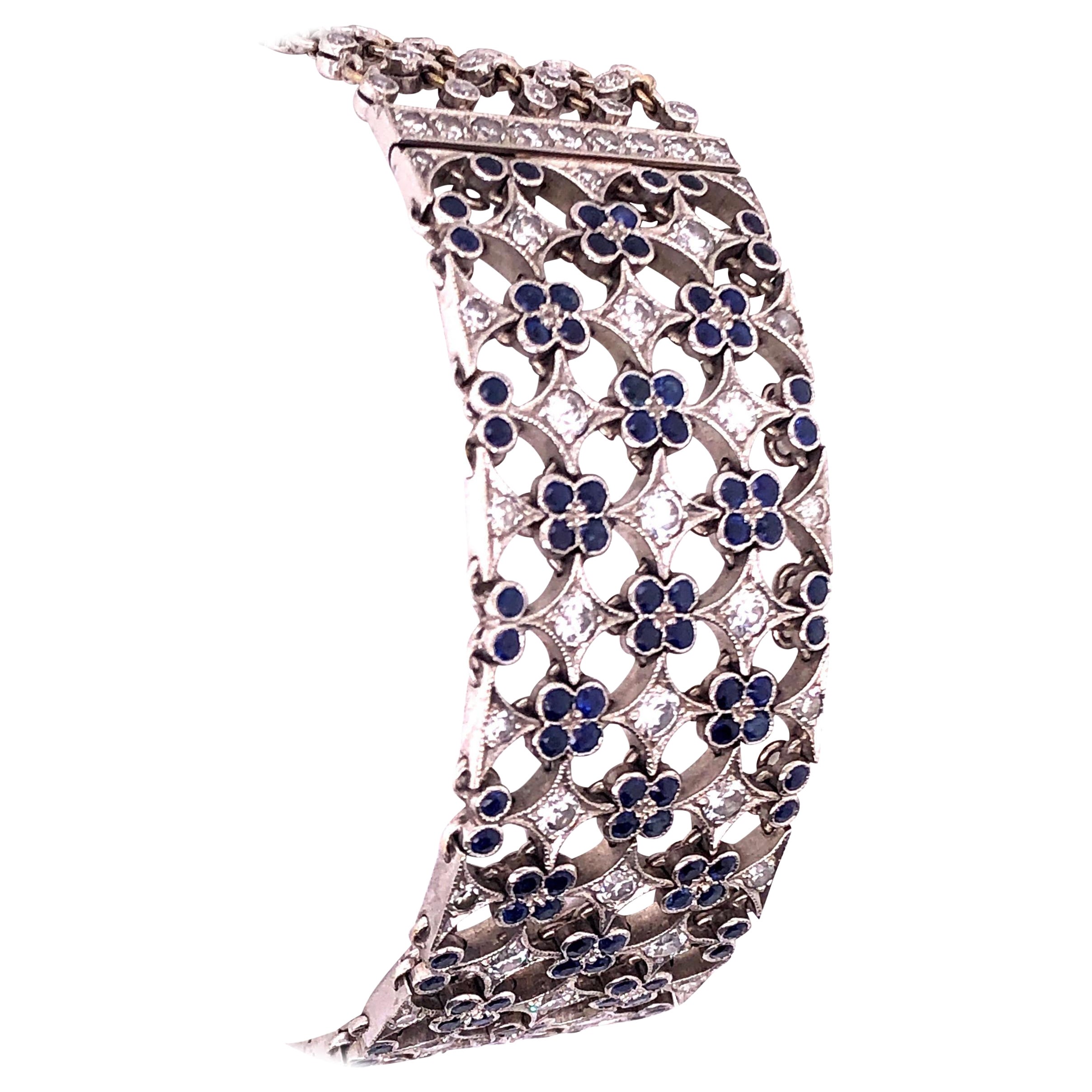 18 Karat White Gold Mesh Sapphire and Diamond Lace Bracelet