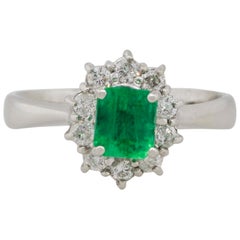 0.43 Carat Emerald Center Diamond Halo Ring Platinum in Stock