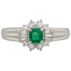 0.26 Carat Emerald Center Diamond Cocktail Ring Platinum in Stock