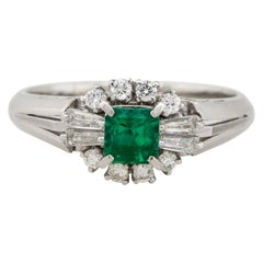 0.39 Carat Emerald Center Diamond Cocktail Ring Platinum in Stock