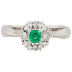 0.19 Carat Emerald Center Diamond Cocktail Ring Platinum in Stock