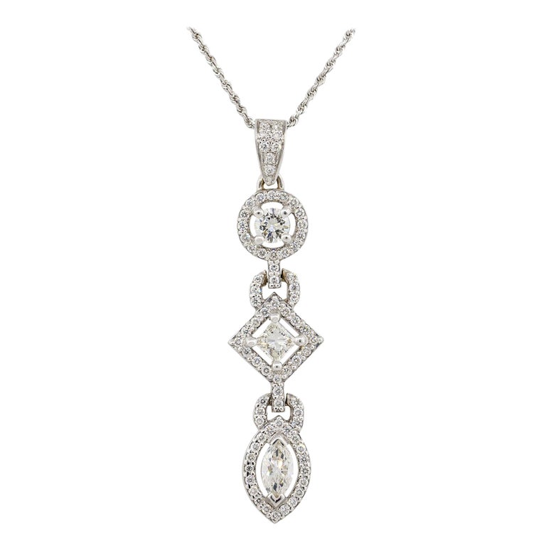 1.92 Carat Multi Shape Diamond Drop Pendant Necklace 14 Karat in Stock