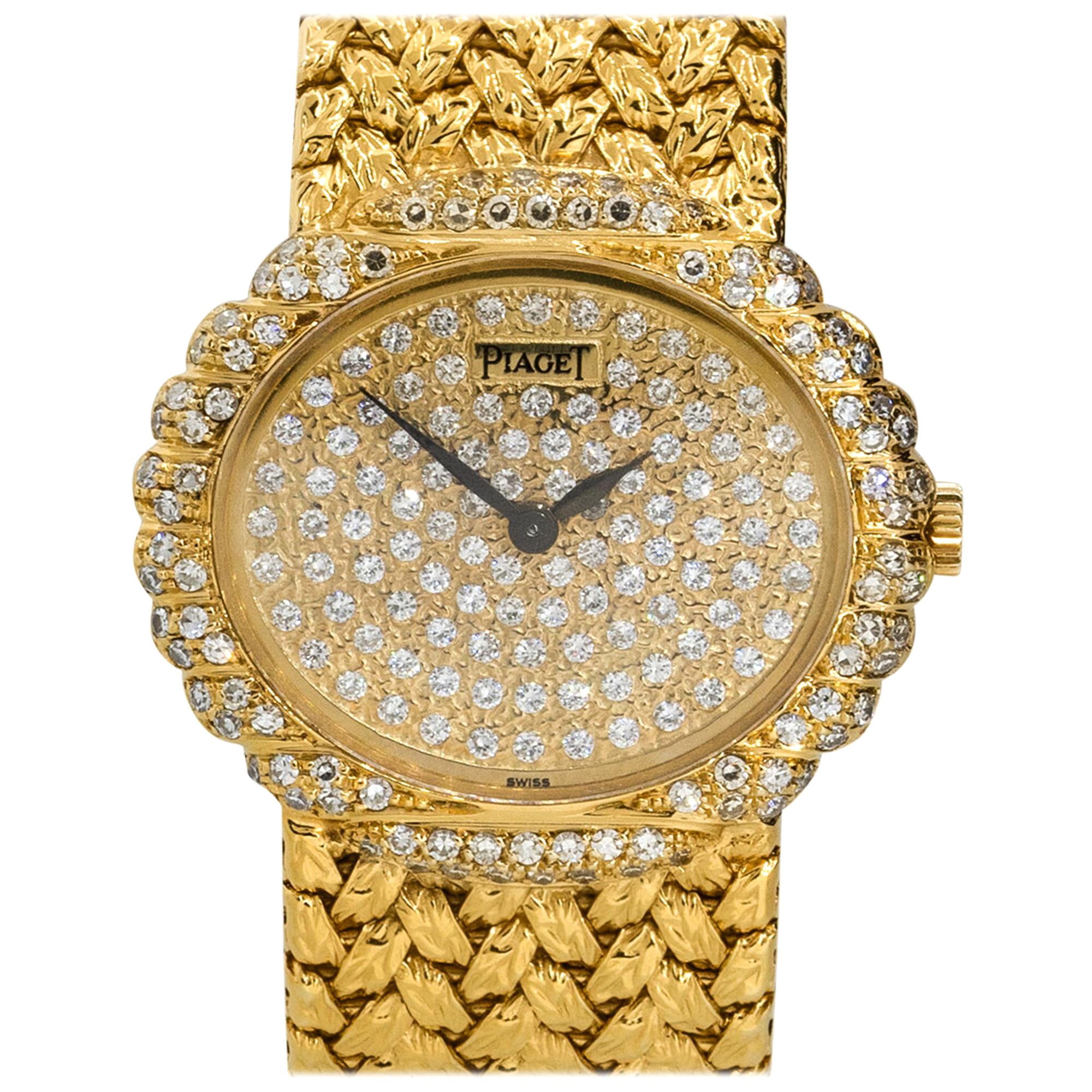 Piaget 98174D2 18k Yellow Gold Diamond Pave Ladies Watch For Sale