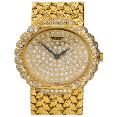 Vintage Piaget 98174D2 18k Yellow Gold Diamond Pave Ladies Watch