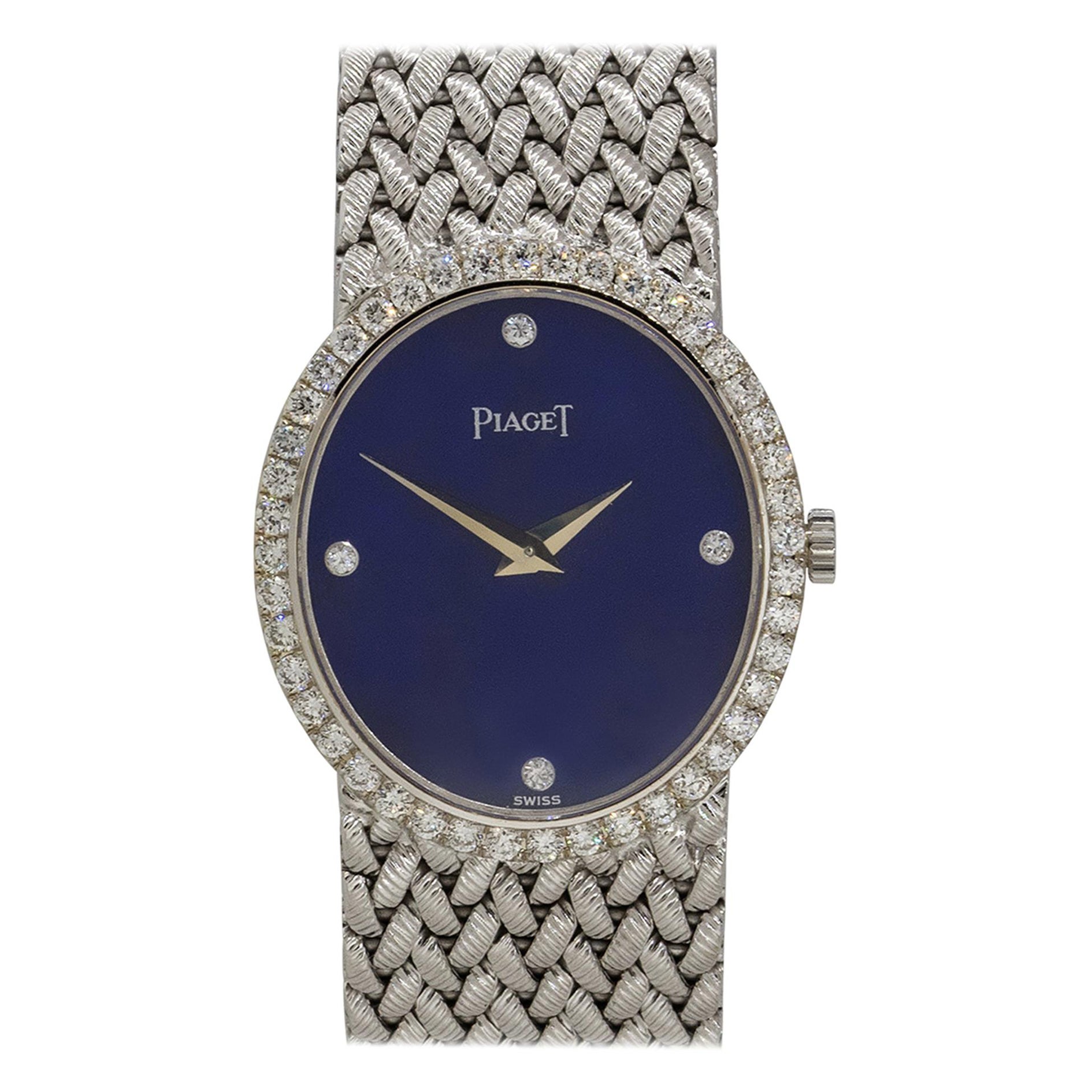 Piaget 9821D3 18k White Gold Lapis Diamond Dial Ladies Watch For Sale