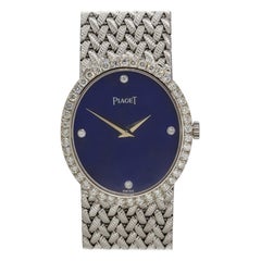 Vintage Piaget 9821D3 18k White Gold Lapis Diamond Dial Ladies Watch