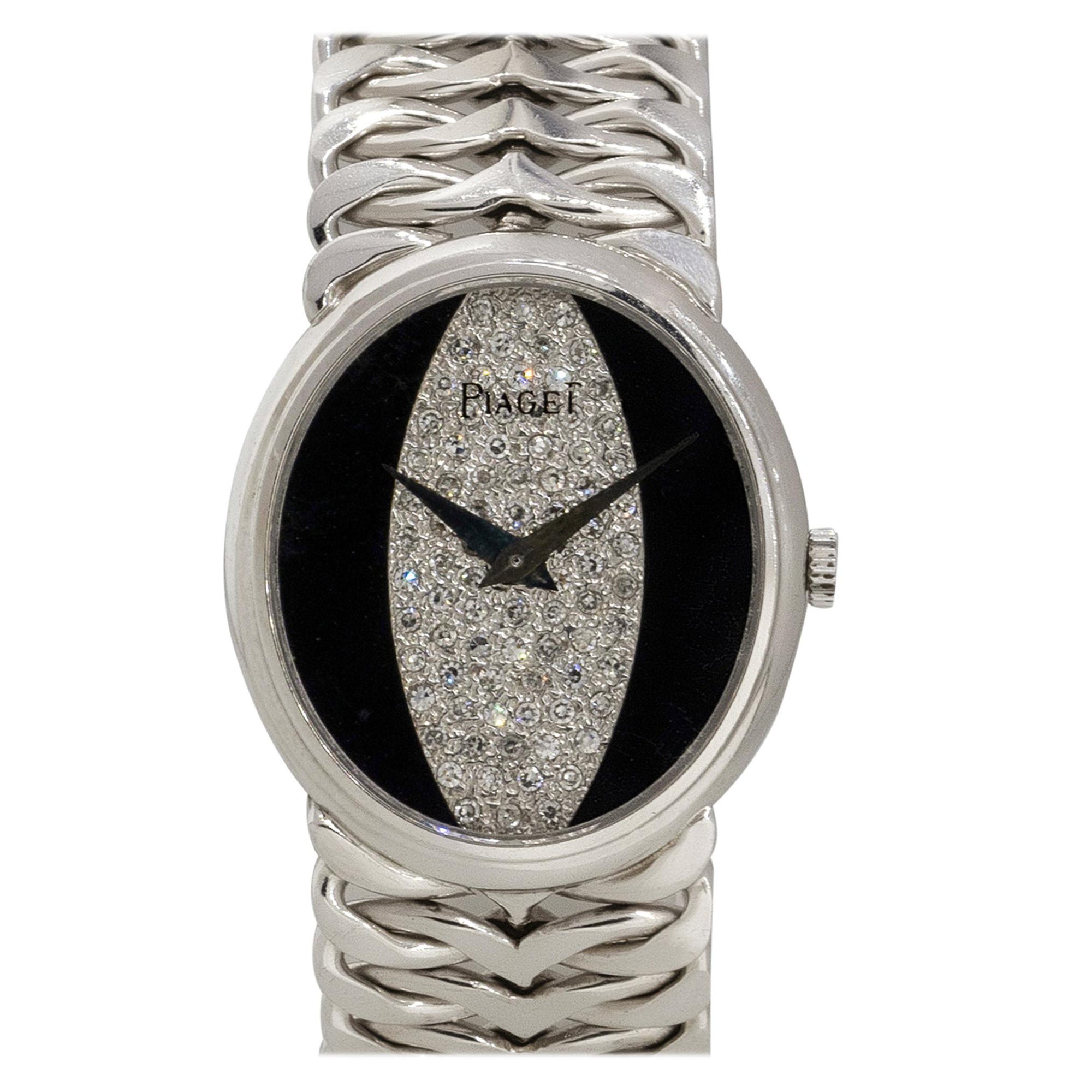 Piaget 9922N90 18k White Gold Diamond & Onyx Ladies Watch For Sale