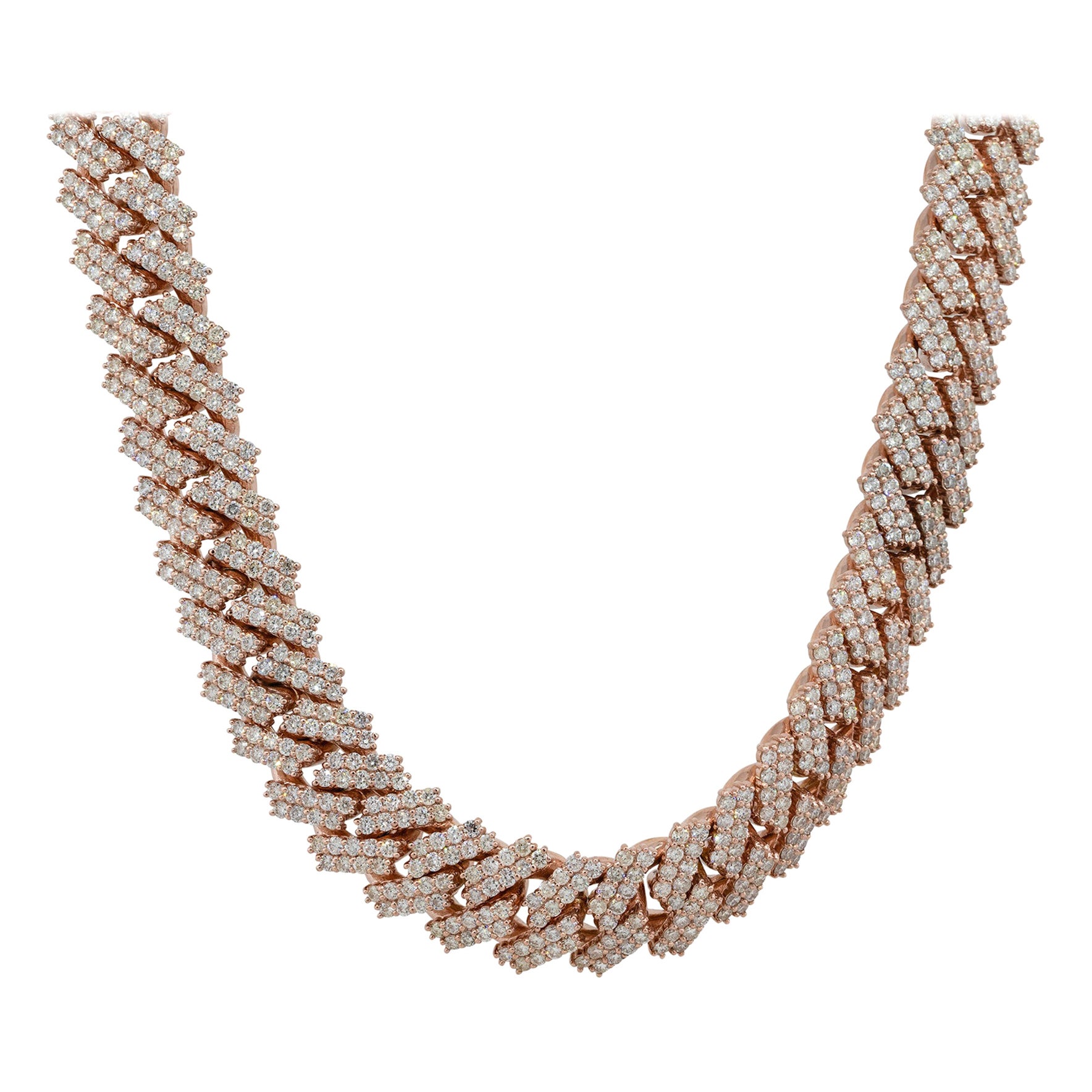 49.8 Carat Diamond Pave Cuban Chain Necklace 10 Karat in Stock For Sale