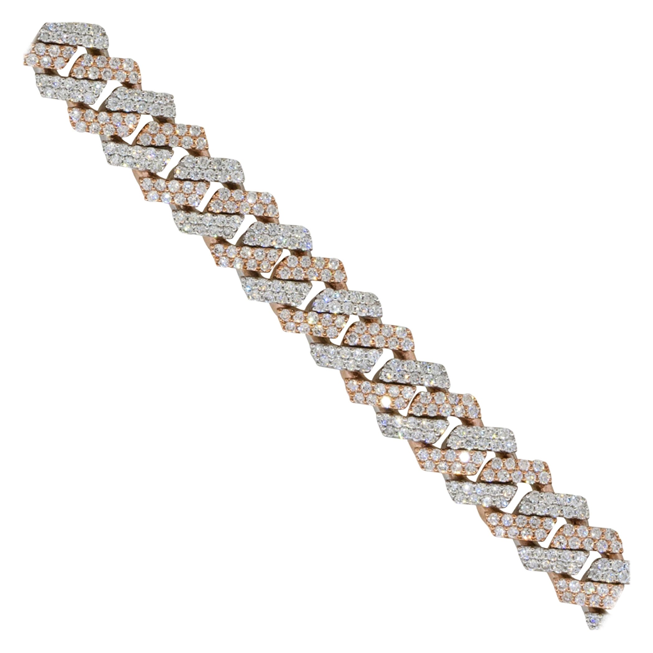 7.57 Carat All Diamond Pave Cuban Chain Bracelet 10 Karat in Stock For Sale