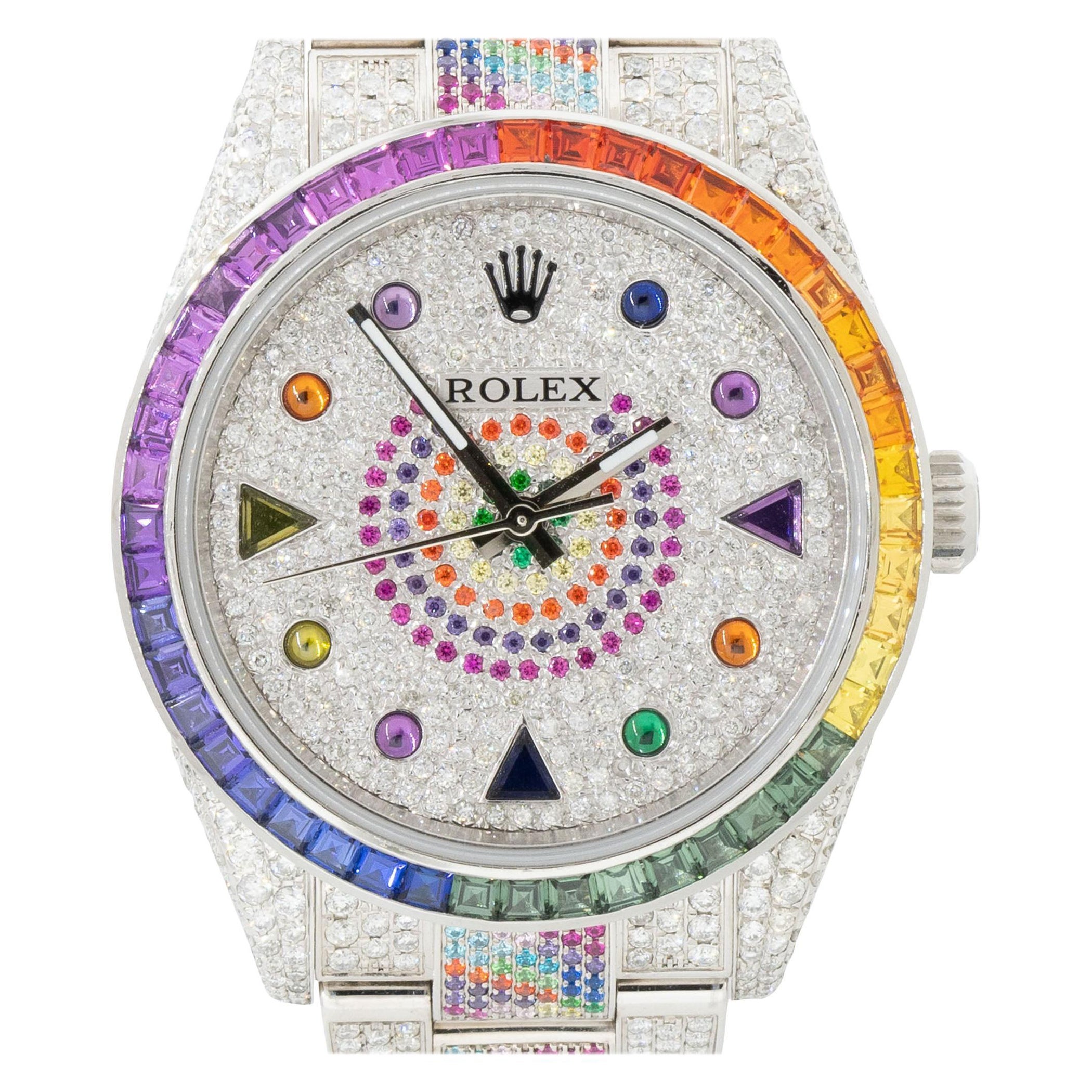 Rolex 114300 Oyster Perpetual Stainless Steel All Diamond "Rainbow" Watch  For Sale at 1stDibs | rolex rainbow silver, rolex multicolor diamond watch,  rolex haribo