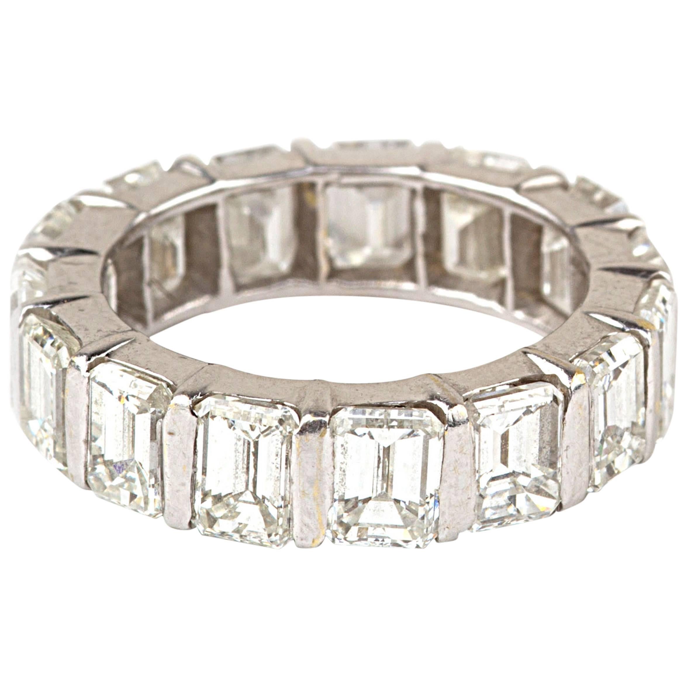  Emerald Cut Diamond 18 Karat White Gold Eternity Band Ring