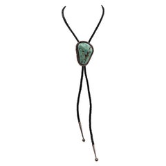 Retro Fred Guerro Turquoise, Silver Leather Bolo Tie