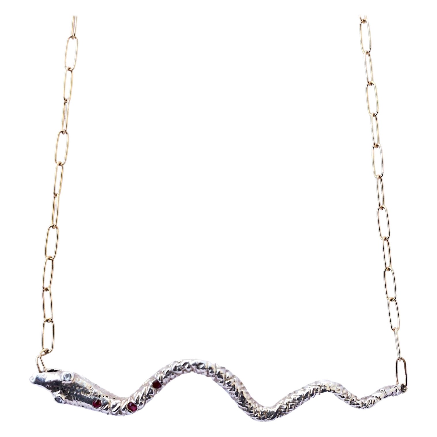 Collier de serpent en argent, rubis et iolite, chaîne remplie d'or J Dauphin