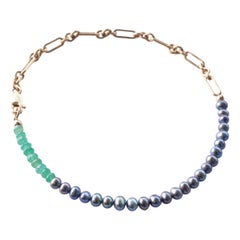 Bracelet de cheville en perles noires avec chaîne remplie d'or et chrysoprase J Dauphin
