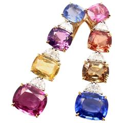 Bulgari Multicolor Sapphire Diamond Gold Platinum Drop Earrings