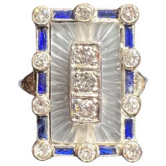Sapphire Ring, Diamonds, Rock Crystal in 18 Carat White Gold Art Déco