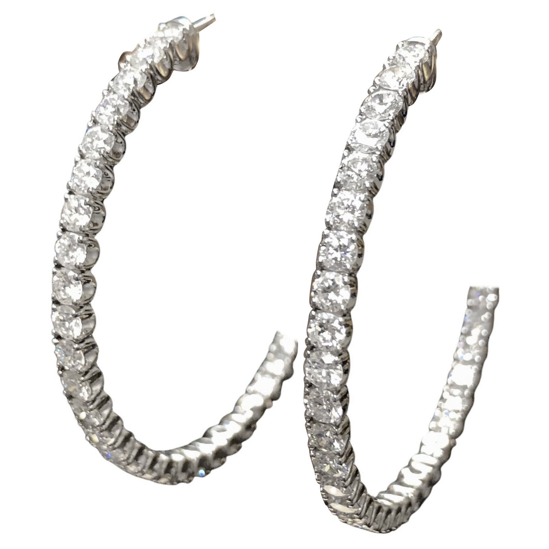 Large 14k White Gold Inside Outside 10.50cttw Diamond Hoop Earrings