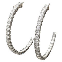 Large 14k White Gold Inside Outside 10.50cttw Diamond Hoop Earrings