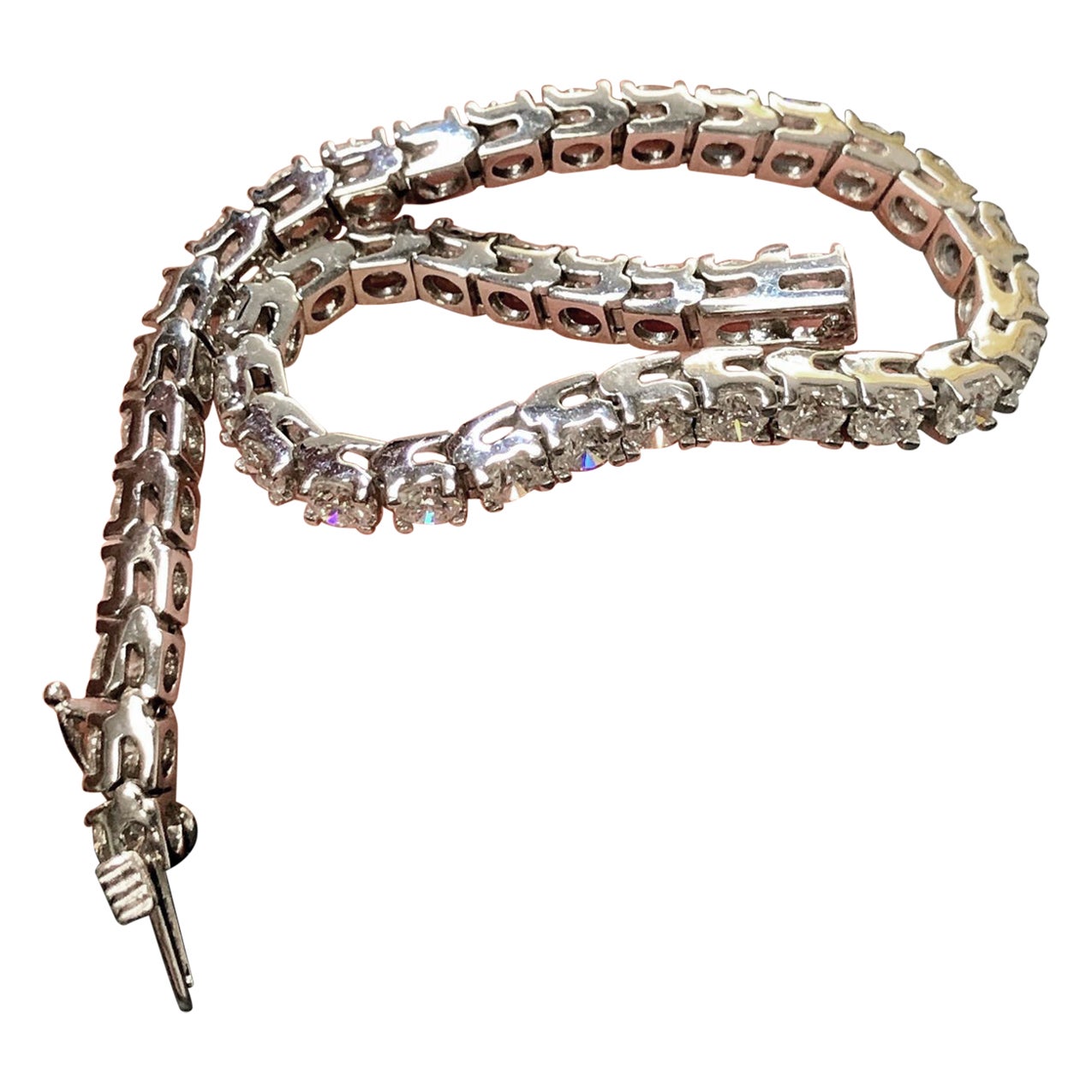 14K White Gold Diamond Tennis Bracelet 7.15cttw For Sale