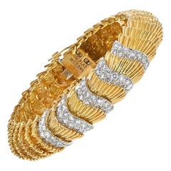 David Webb Platinum & 18K Yellow Gold Scalloped Diamond Bracelet