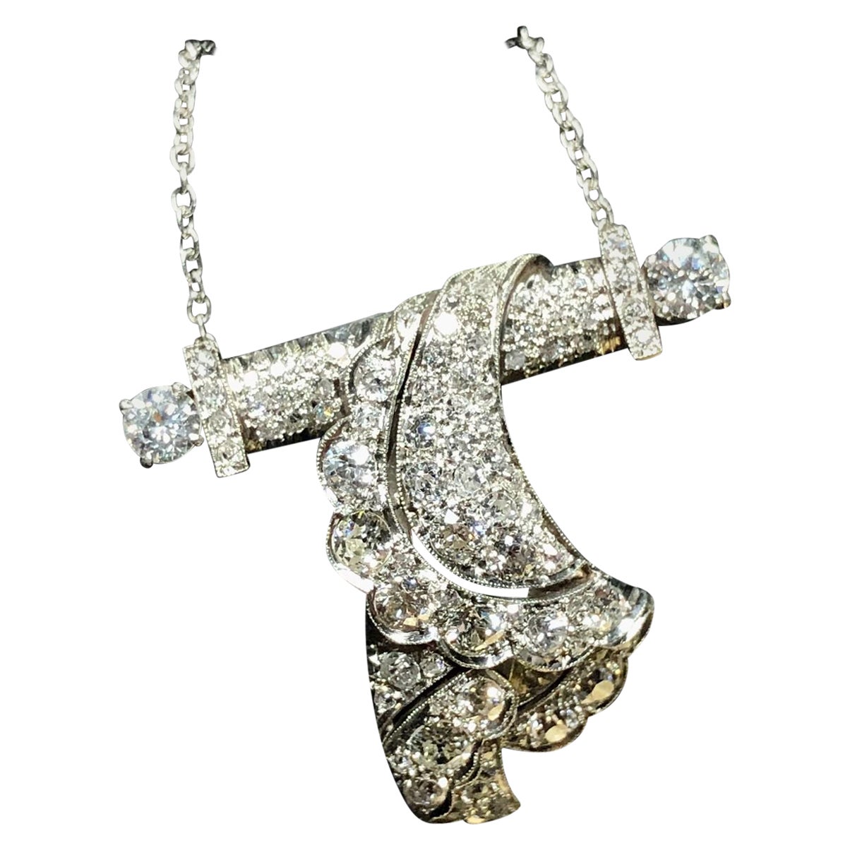 Art Deco Platinum Diamond Pendant For Sale