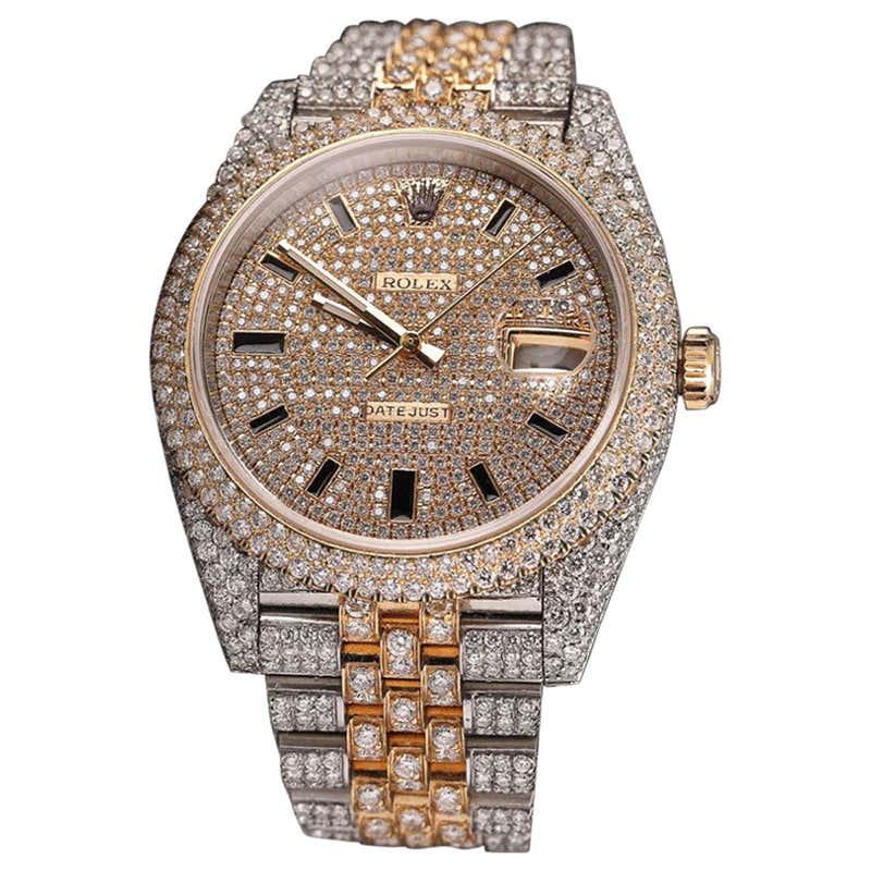 Rolex Full Rolex Datejust 41mm 126301 Rose Gold and Stainless Steel Fully Iced Out ...