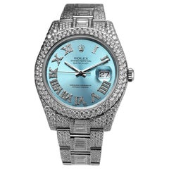 Rolex Datejust II 116334 Blue Roman Diamond Dial Stainless Steel Custom Watch