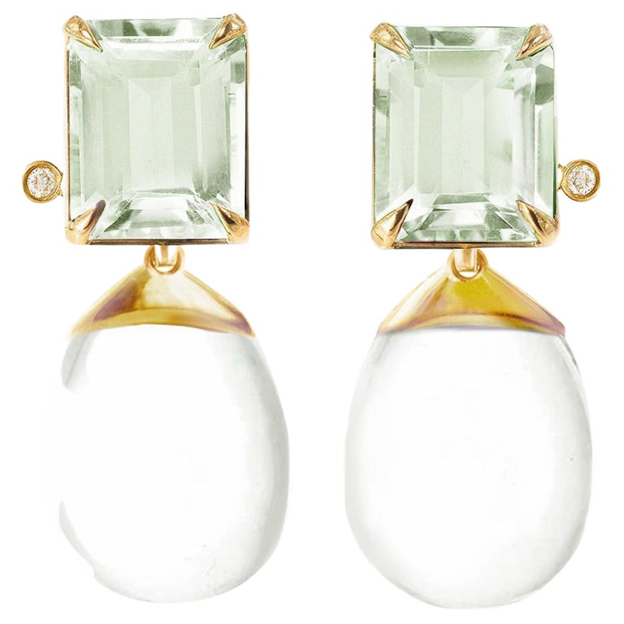Clous d'oreilles transformés en or rose 18 carats avec quartz vert et diamants