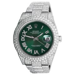 Rolex Mens Datejust II Stainless Steel Green Roman Diamond Dial Full Custom