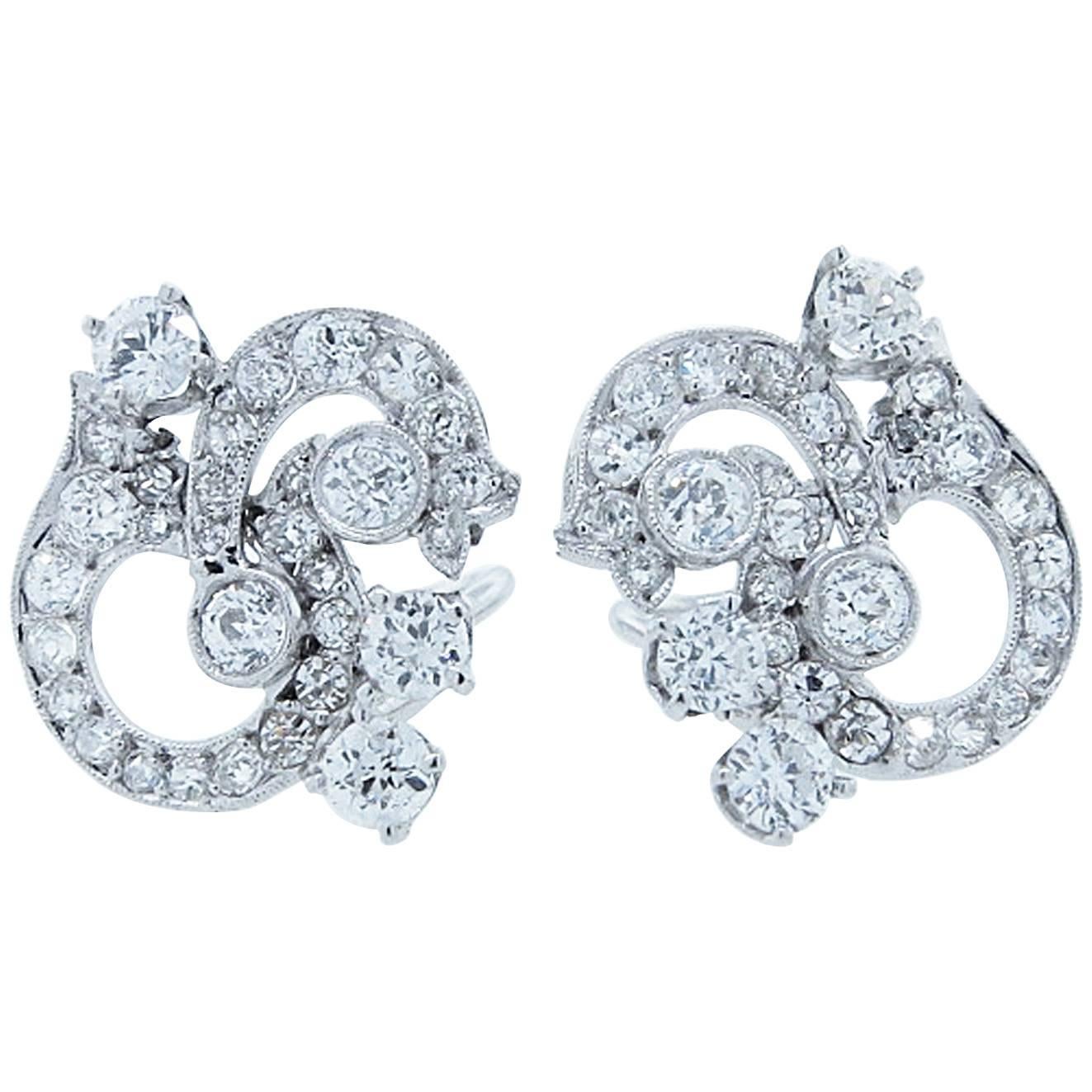 Pretty and Wearable Diamond Platinum Earrings