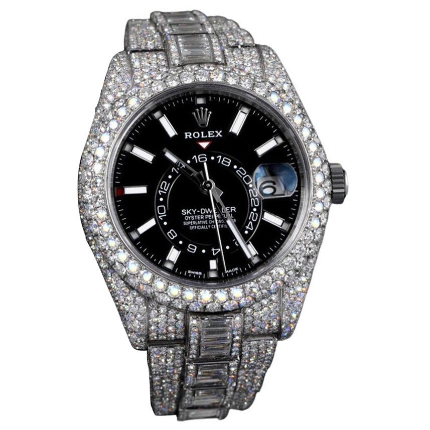 Rolex Sky Dweller Black Dial Stainless Steel 326934 Custom Diamond Watch For Sale