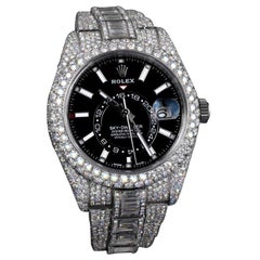 Used Rolex Sky Dweller Black Dial Stainless Steel 326934 Custom Diamond Watch