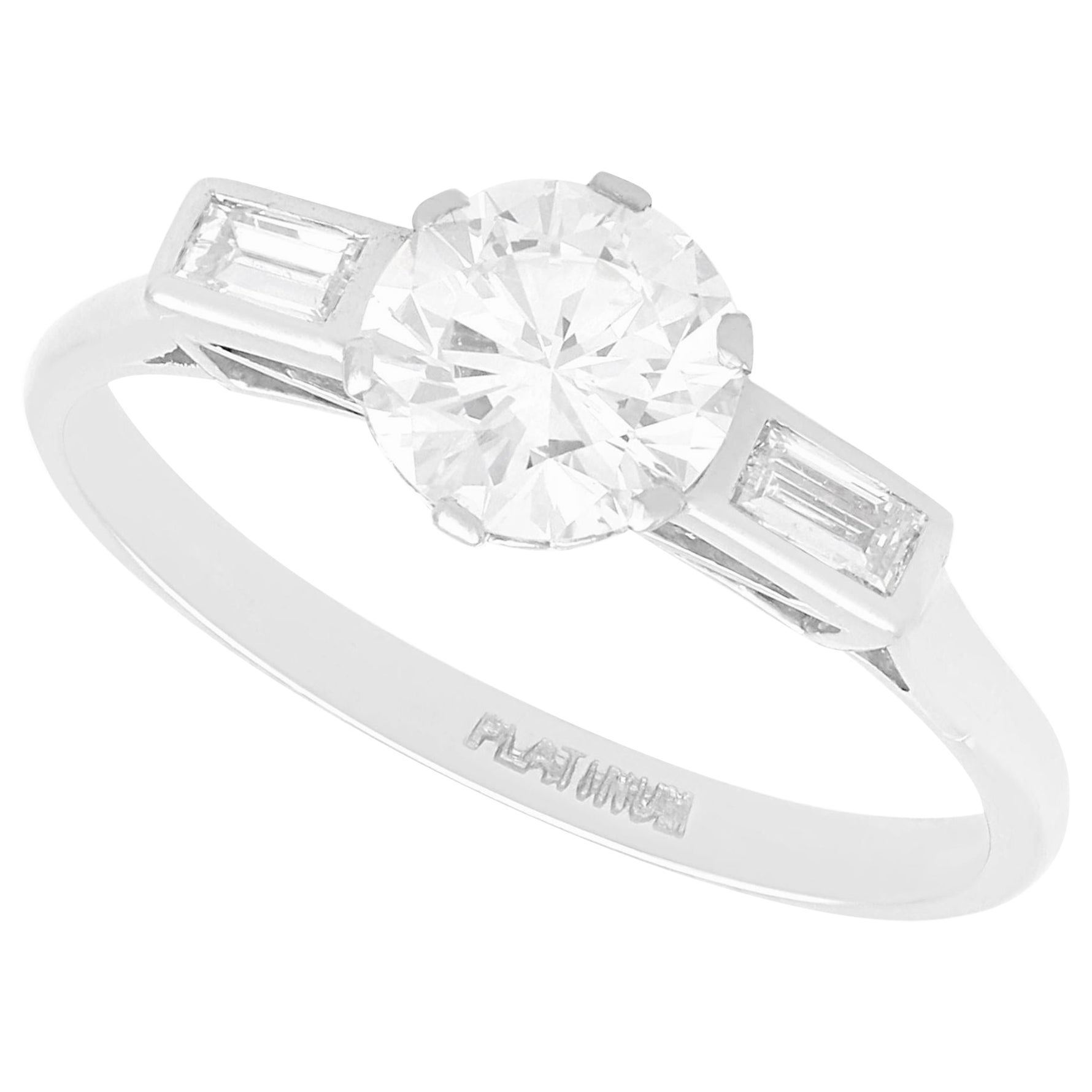 Vintage 1.28 Carat Diamond and Platinum Solitaire Engagement Ring For Sale