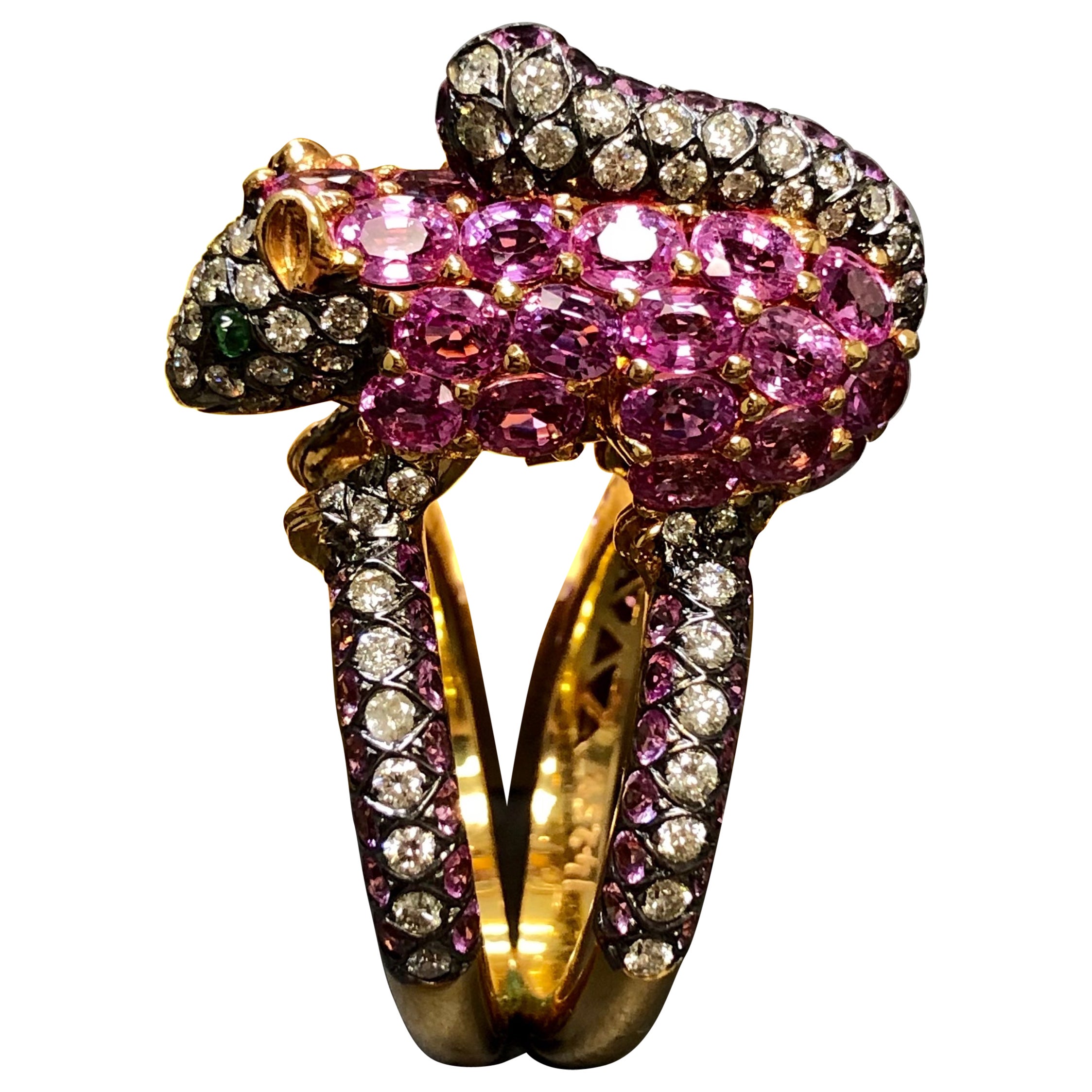 ZORAB 18K Pink Sapphire Diamond Squirrel Ring For Sale